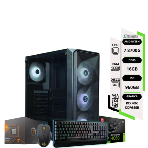 Pc Gamer Ryzen 7 8700G + 16GB+ SSD 960GB + VGA MSI RTX 4060 8GB Ventus Black 2x Oc +TEC y MOUSE RGB REGALO