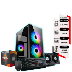 PC GAMER RYZEN 3 3200G + 16GB+ SSD 960GB + VGA Gigabyte Radeon RX 6400 Eagle 4GB/GDDR6 OC + TEC y MOUSE RGB DE REGALO