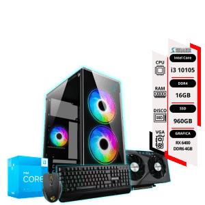 PC GAMER Intel i3 10105 + 16GB+ SSD 960GB + VGA Gigabyte Radeon RX 6400 Eagle 4GB/GDDR6 OC + TEC y MOUSE RGB DE REGALO