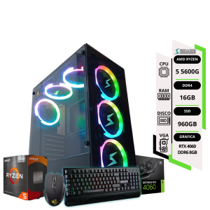 PC GAMER AMD RYZEN 5 5600G + 16GB+ SSD 960GB + VGA MSI RTX 4060 8GB Ventus Black 2x Oc +TEC y MOUSE RGB REGALO