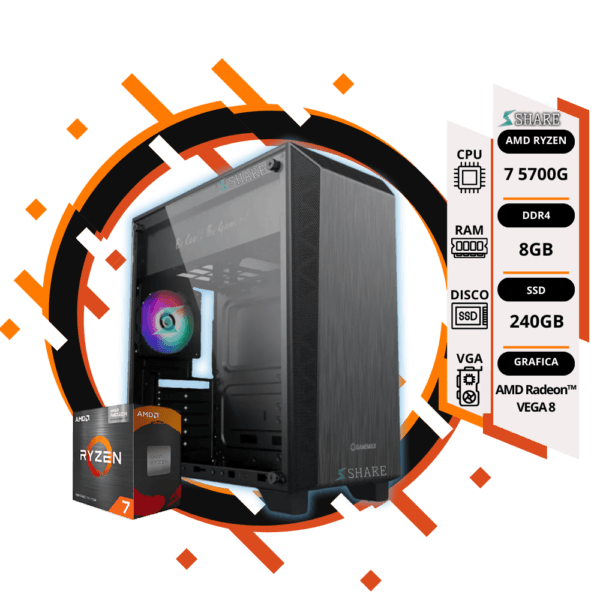 Pc Gamer Ryzen 7 5700G + 8GB + 240GB SSD + gráficos AMD Radeon™ VEGA