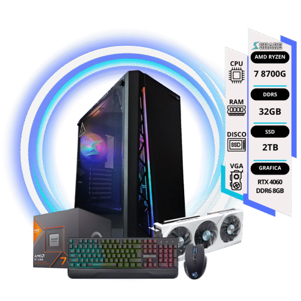 Pc Gamer ULTRA Ryzen 7 8700G + 32GB + 2TB SSD + RTX 4060 8GB + TEC y MOUSE RGB REGALO